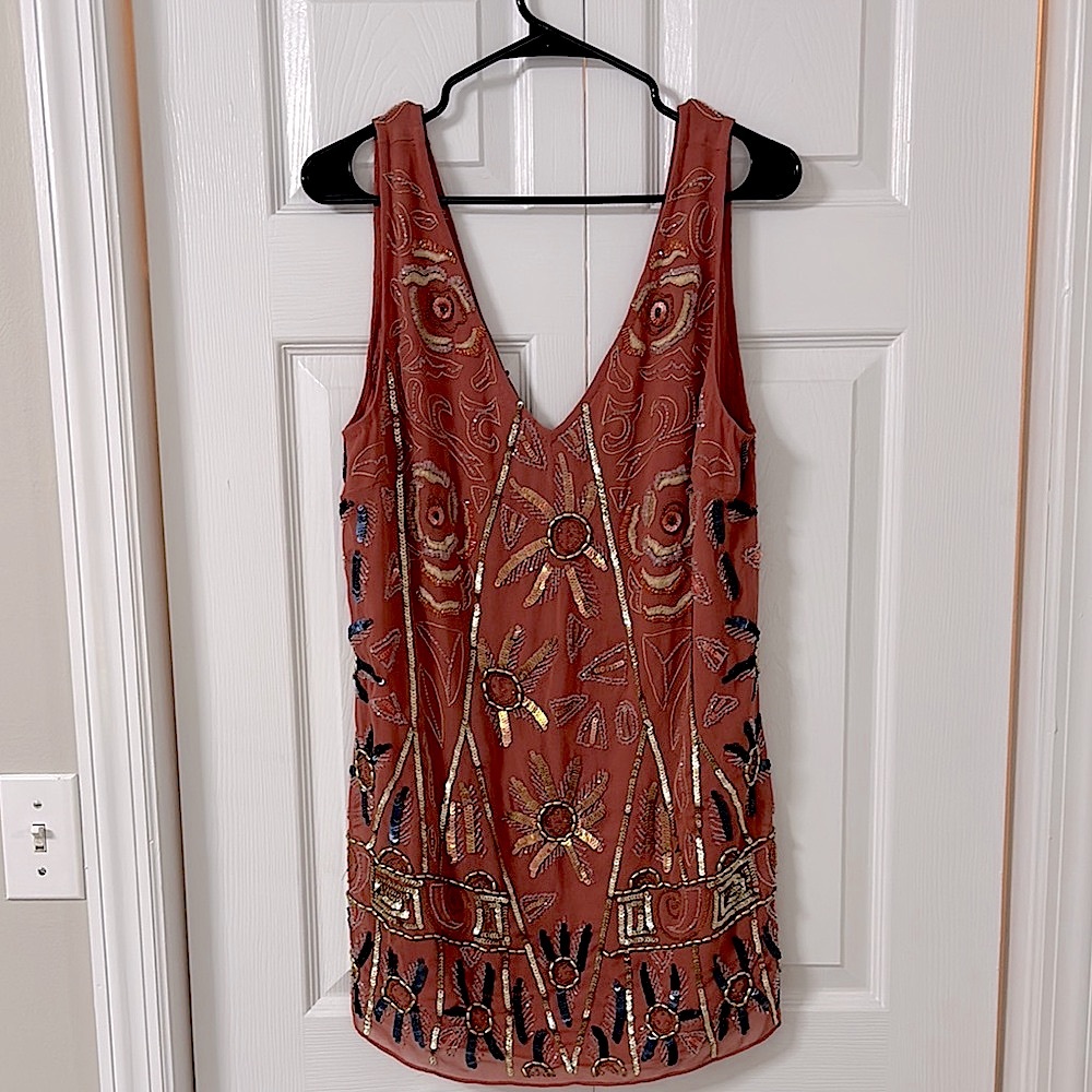 Free People Embellished Dress - Rust and Gold